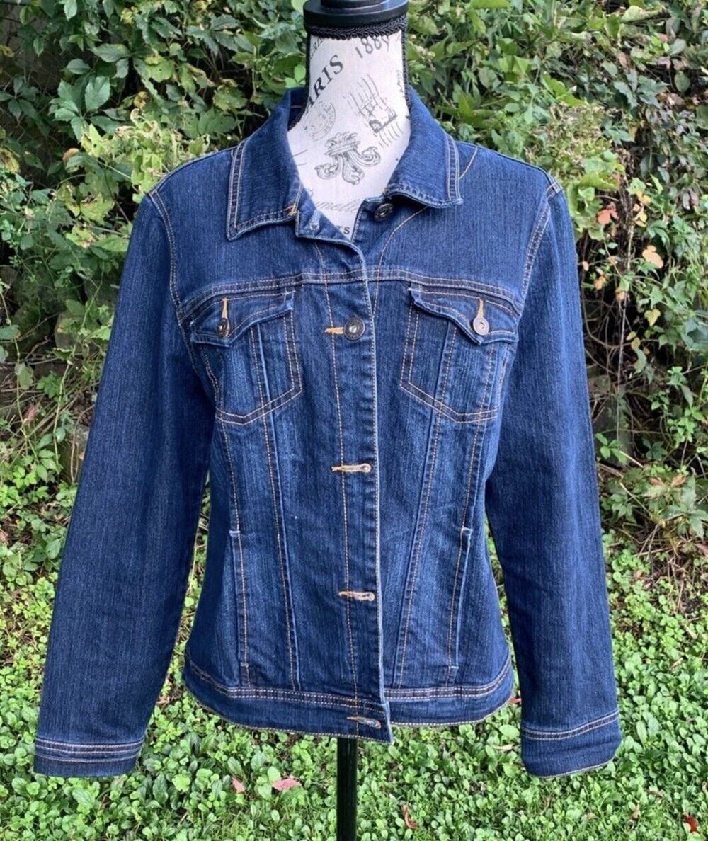 Gloria vanderbilt Floral embroidered Dark blue jean jacket with pockets